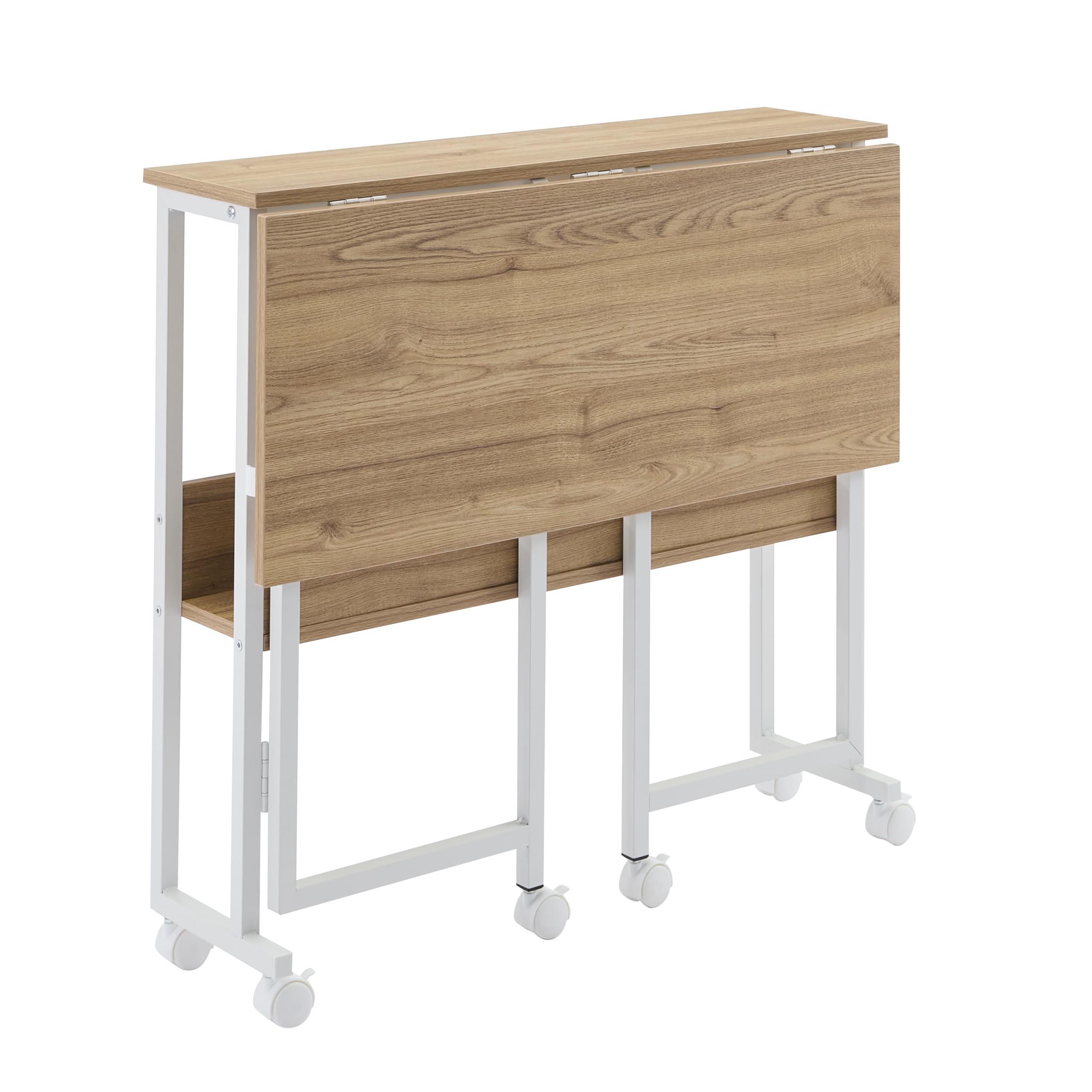 SYALEN 折りたたみデスク テレワークデスク 幅80 奥行53 高さ75cm 省スペース 多機能テーブル 机 コンパクデスク メラミン加工 木製 モニターアーム取付対応 ナチュラルウォルナット/白 SLDK-01NA80A商品画像