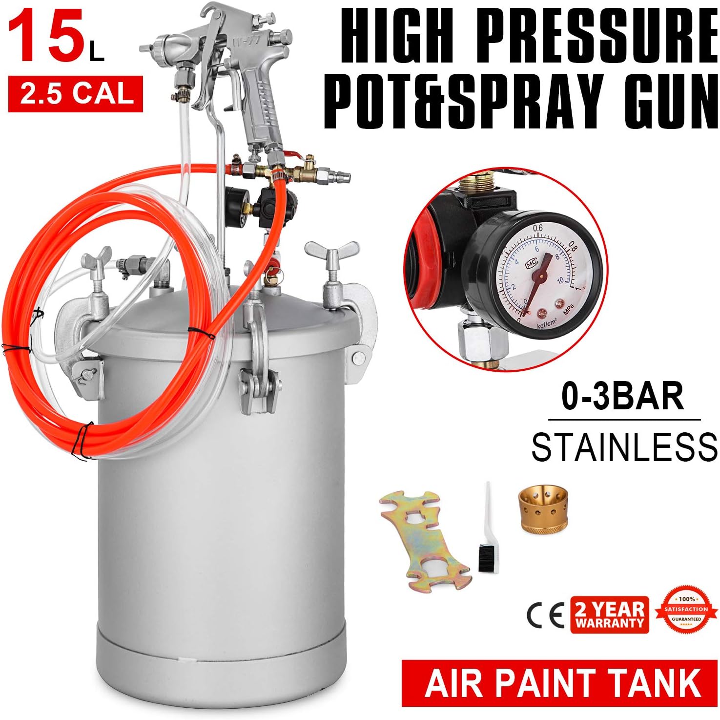 VEVOR Paint Tank 15L Pressure Pot Paint Sprayer 4 Gallon Pressure Spray