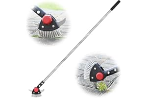 BARAYSTUS Weed Remover Tool, 3-in-1 Garden Crack Weeder with Metal Brush, Curved Triangular Scraper, Long Adjustable Ergonomi