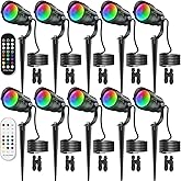 HIBOITEC RGBW Low Voltage Landscape Lighting 10Pack 12W with Remote Connectors Spotlights Landscape Lights 12-24V AC/DC Waterproof for House Yard Trees Outdoor Christmas(Transformers NOT Included)
