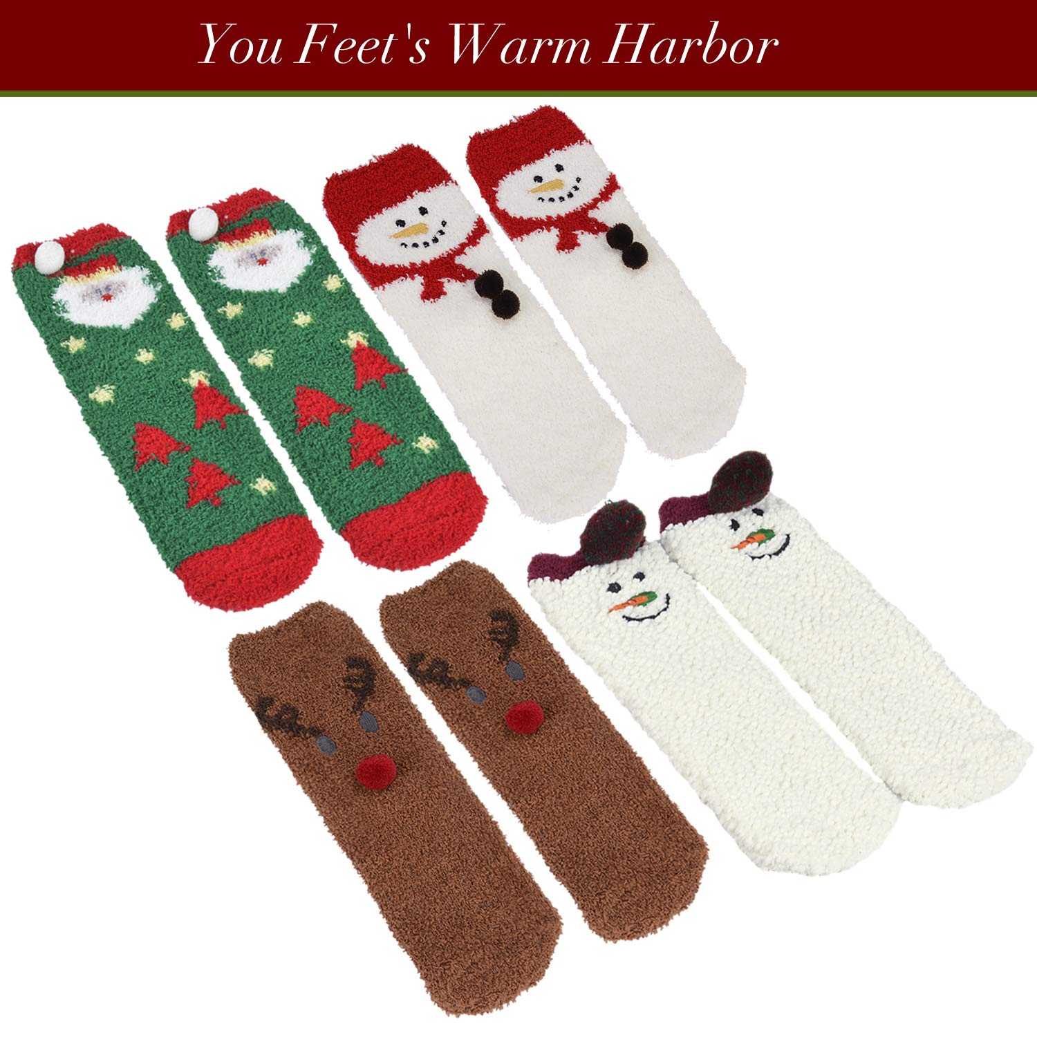 ZOYLINK Calcetines navideños de 4 Pares Calcetines Gruesos Transpirables de Dibujos Animados Lindos para Mujeres