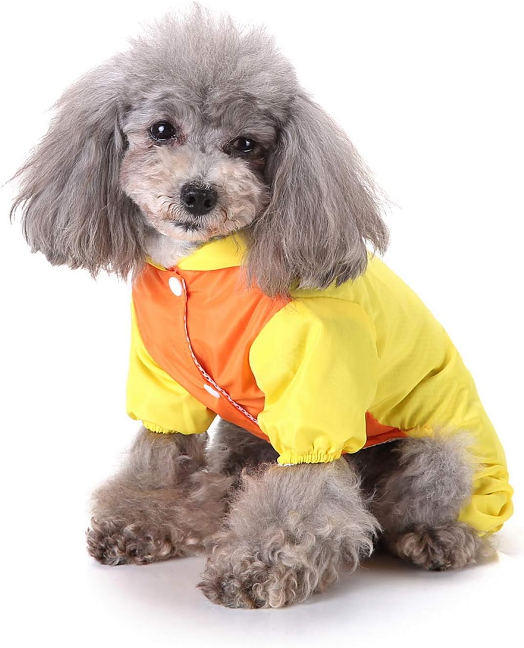 SMALLLEE_LUCKY_STORE Cute Duck Raincoat for Small Dogs with Hoood Leash D-ring Puppy Botton Down Rain Jacket Full Boby 4 leg Jumpsuit Lightweight Waterproof Clothes,Yellow XS - Image 3