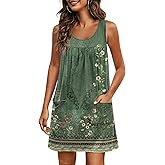 Ekouaer Nightgowns for Women Tank Sleep Shirts Sleeveless Sleep Dress with Pockets Wide Strap Nightshirts