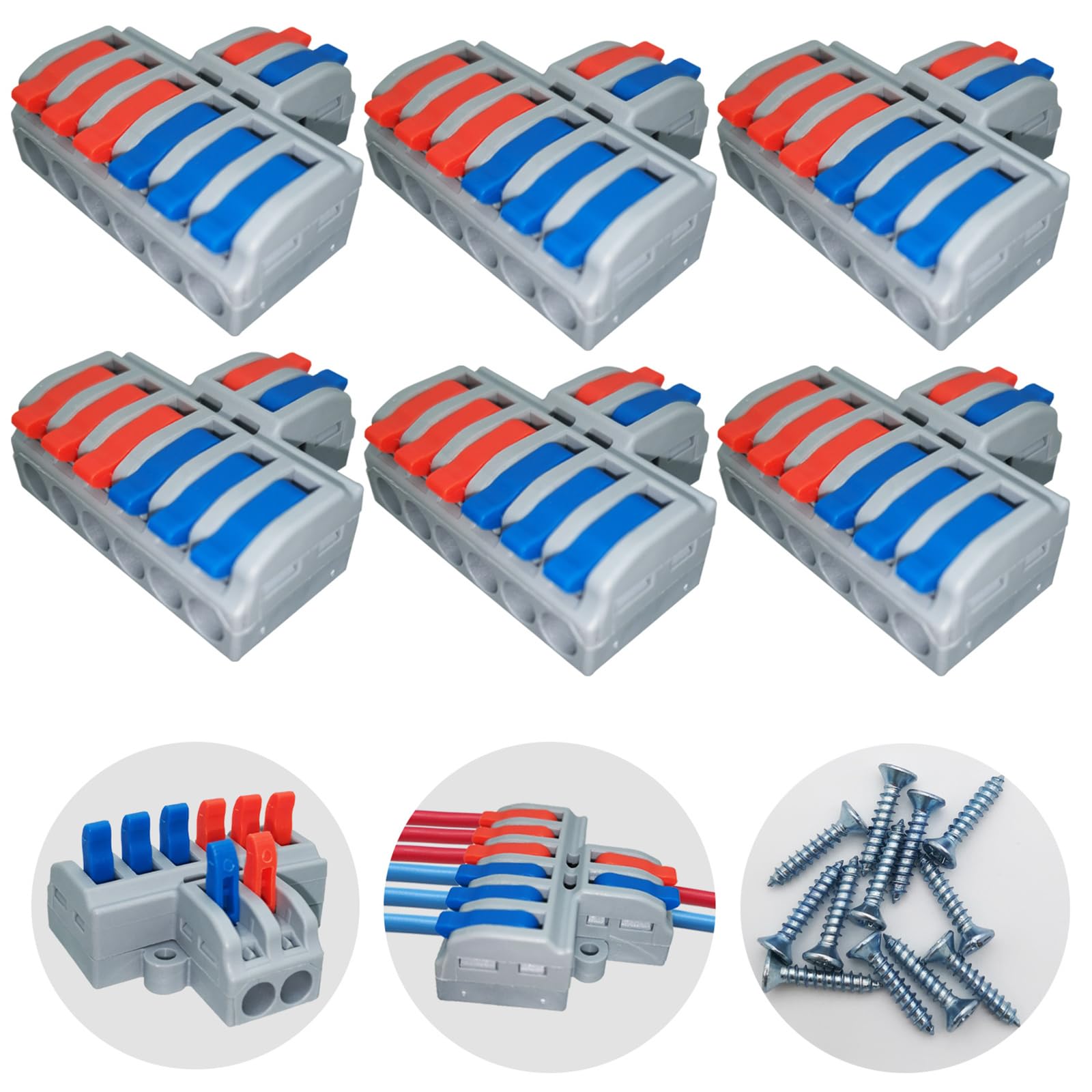 Connectors with Lever, 6 Pcs Wire Splitter Connector CTRICALVER, 2 in 6 Out Quick Lever Connector, Compact Wire Connector Lever Nut Wire Connectors, Lever Terminal Block