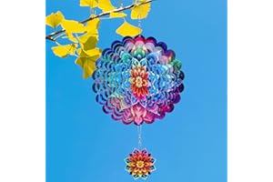 Rngmsi Mandala Wind Spinners Outdoor Garden Decor for Outside, 3D Metal Wind Spinner Hanging Decor Kinetic Art for Yard, 12 Inches Stainless Steel Hanging Mandala Gifts for Women