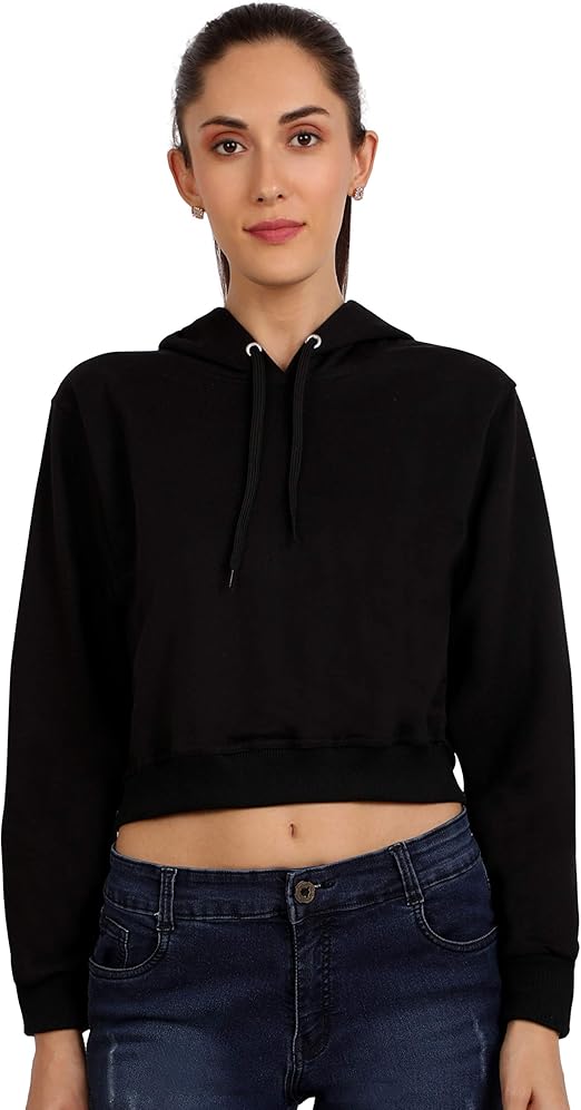 Buy Be Savage Plain Black Crop Hoodie for Women and Girls | Sweatshirt ...