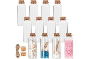 MIUKADA 40 ml Small Glass Bottles with Cork, 12 Pack Mini Bottles with Twine & EXTRA Cork Stoppers, Small Vials with Lids, Tiny Glass Bottles, Mini Potion Bottles, Message in a Bottle for Theme Party, Sand
