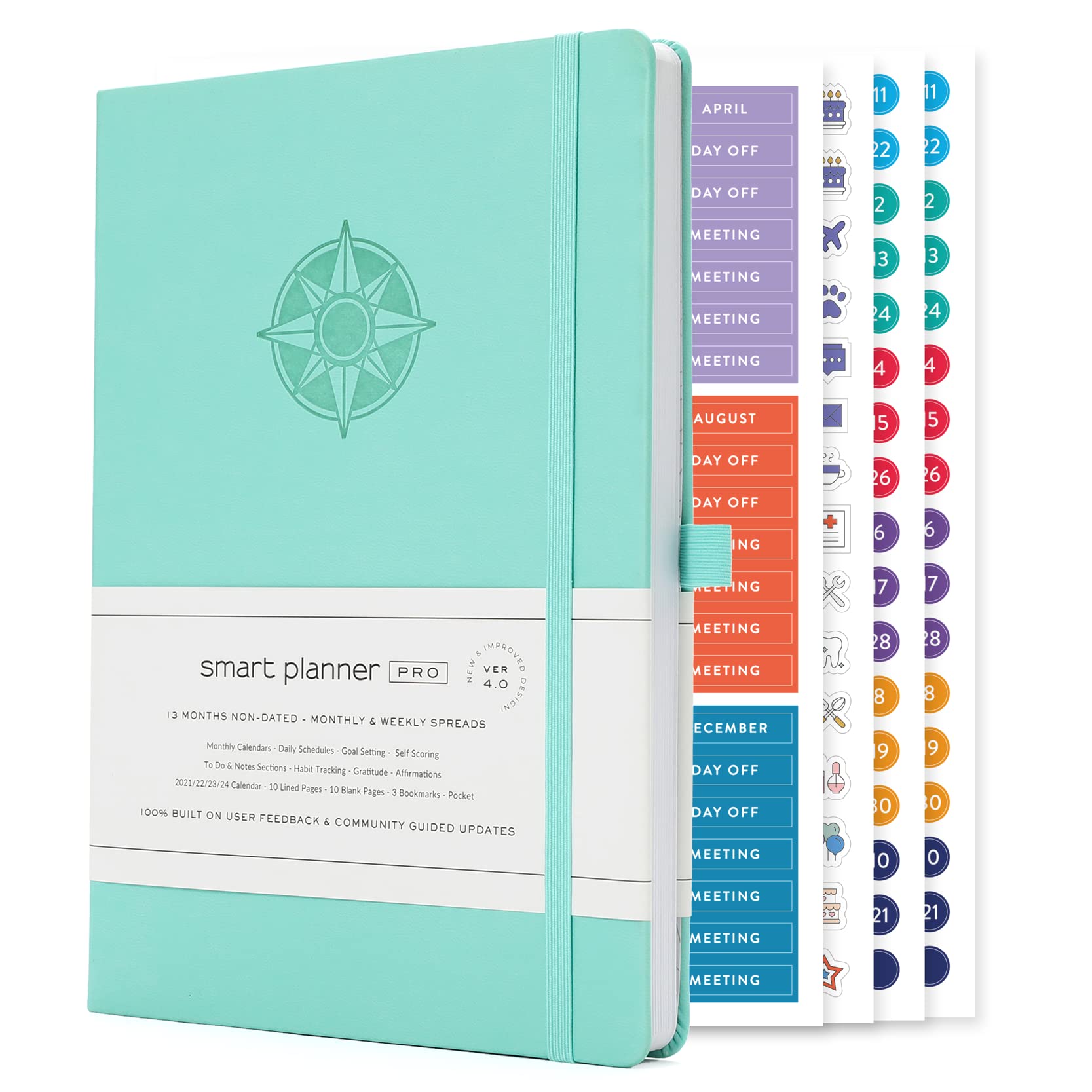 Smart Planner Pro – Undated Daily Planner – Medium B5 – Achieve Goals & Increase Productivity with Weekly, Monthly, Work Sections - Organizer Planner with Back Pocket, 3 Satin Bookmarks & Pen Holder