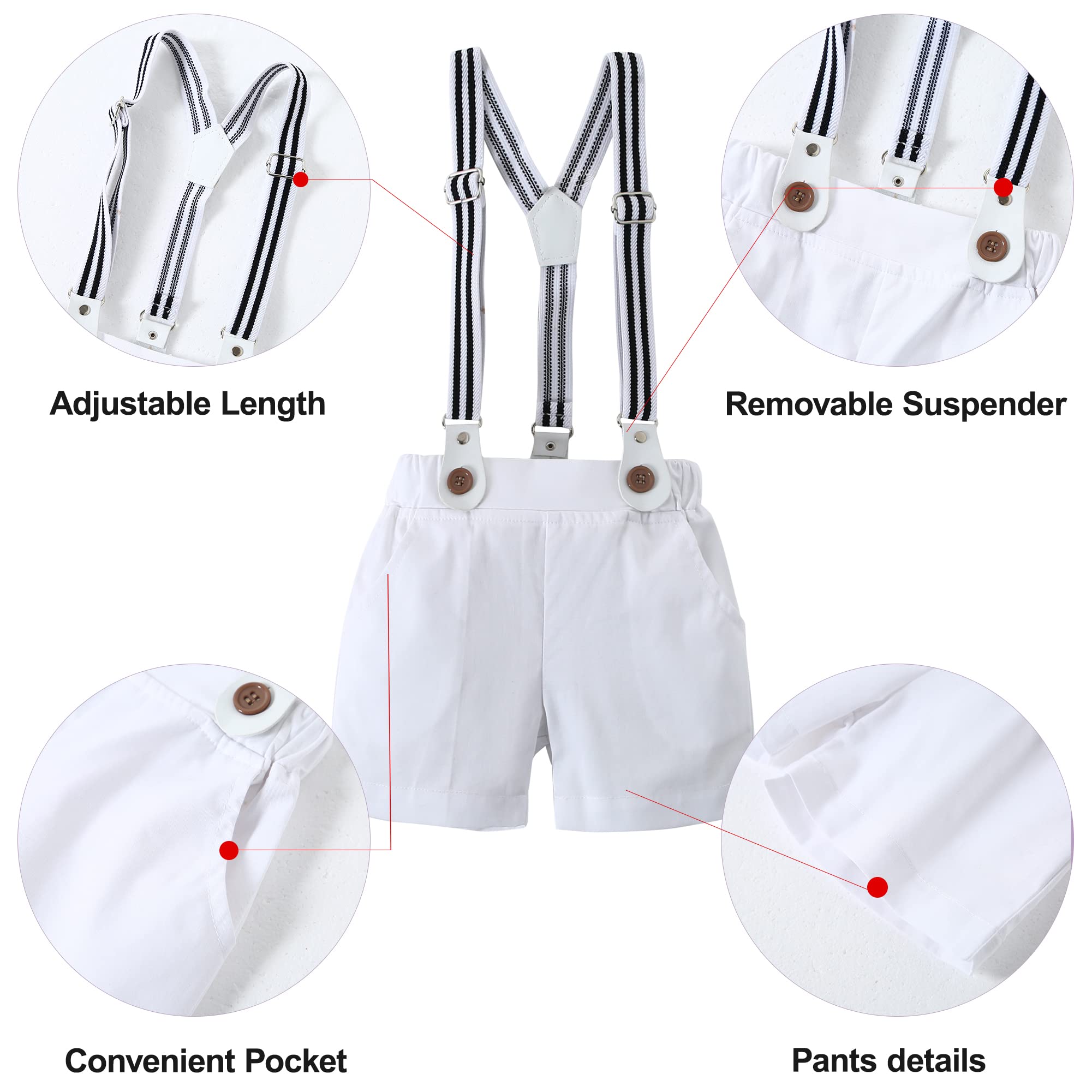 DISAUR Baby Boy Clothes Suits,Infant Gentleman Outfits Short Sleeves Romper +BowTie + Suspender Pants Wedding Set 0-18 Months
