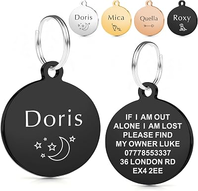 EDSG Personalised Dog Tags UK Deep Engraved Stainless Steel Round Black