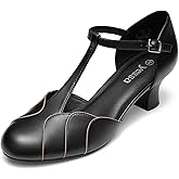 YESSA Character Shoes 2" Dance Shoes for Women T-Strap 1920s Flapper Shoes for Ballroom Latin Salsa Folklorico Flamenco Tango Swing Wedding