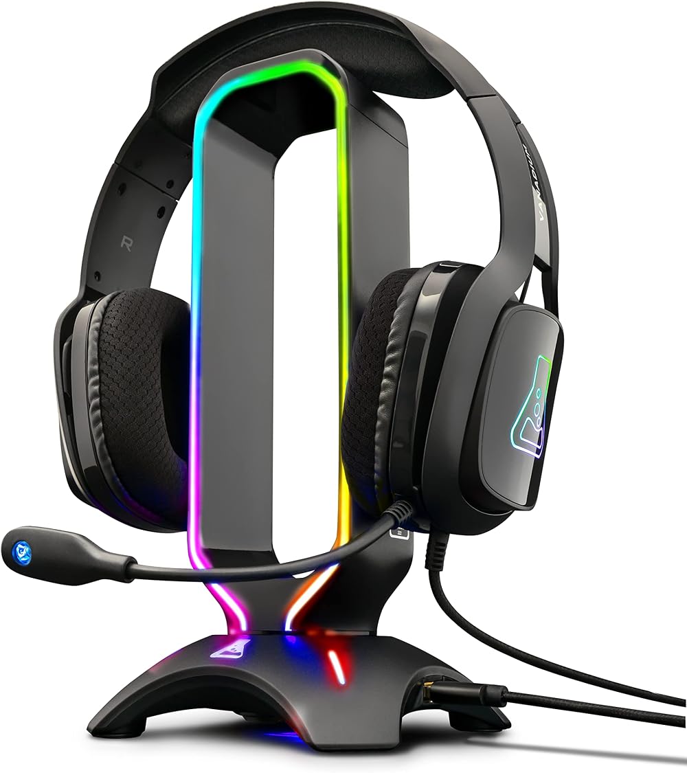 THE G-LAB K-Stand RADON Headset Stand RGB USB 2.0 Hub Anti-Slip Black