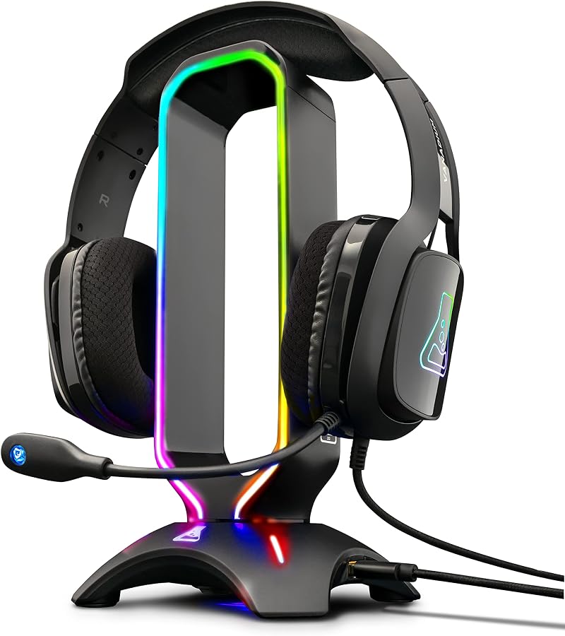 THE G-LAB K-Stand RADON Headset Stand RGB USB 2.0 Hub Anti-Slip Black