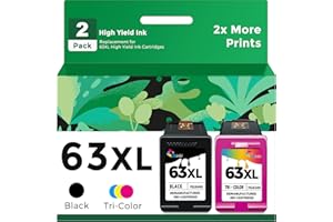 UBINKI 63XL Ink Cartridge Combo Pack Replacement for HP Ink 63 HP63 XL 63XL Black and Color 2-Pack to Envy 4520 4512 4510 Officejet 4650 5258 5200 3830 5255 4655 4652 5252 Deskjet 3630 3632 2132 1112 Printer