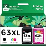 63XL Ink Cartridge Combo Pack Replacement for HP Ink 63 HP63 XL 63XL Black and Color 2-Pack to Envy 4520 4512 4510 Officejet 4650 5258 5200 3830 5255 4655 4652 5252 Deskjet 3630 3632 2132 1112 Printer