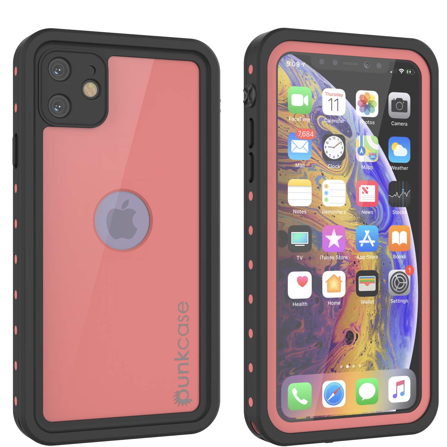 PunkCase iPhone 11 Waterproof Case, [StudStar Series] [Slim Fit] [IP68 Certified] [Shockproof] [Dirtproof] [Snowproof] 360 Full Body Armor Cover Compatible With Apple iPhone 11 [Pink]