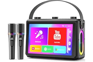 VERKSTAR Karaoke Machine for Adults, Built-in Lyrics Display and HD Screen, Supports WiFi Bluetooth HDMI USB TF and Echo, Portable Karaoke System with 2 Wireless Microphones for Home Party Christmas