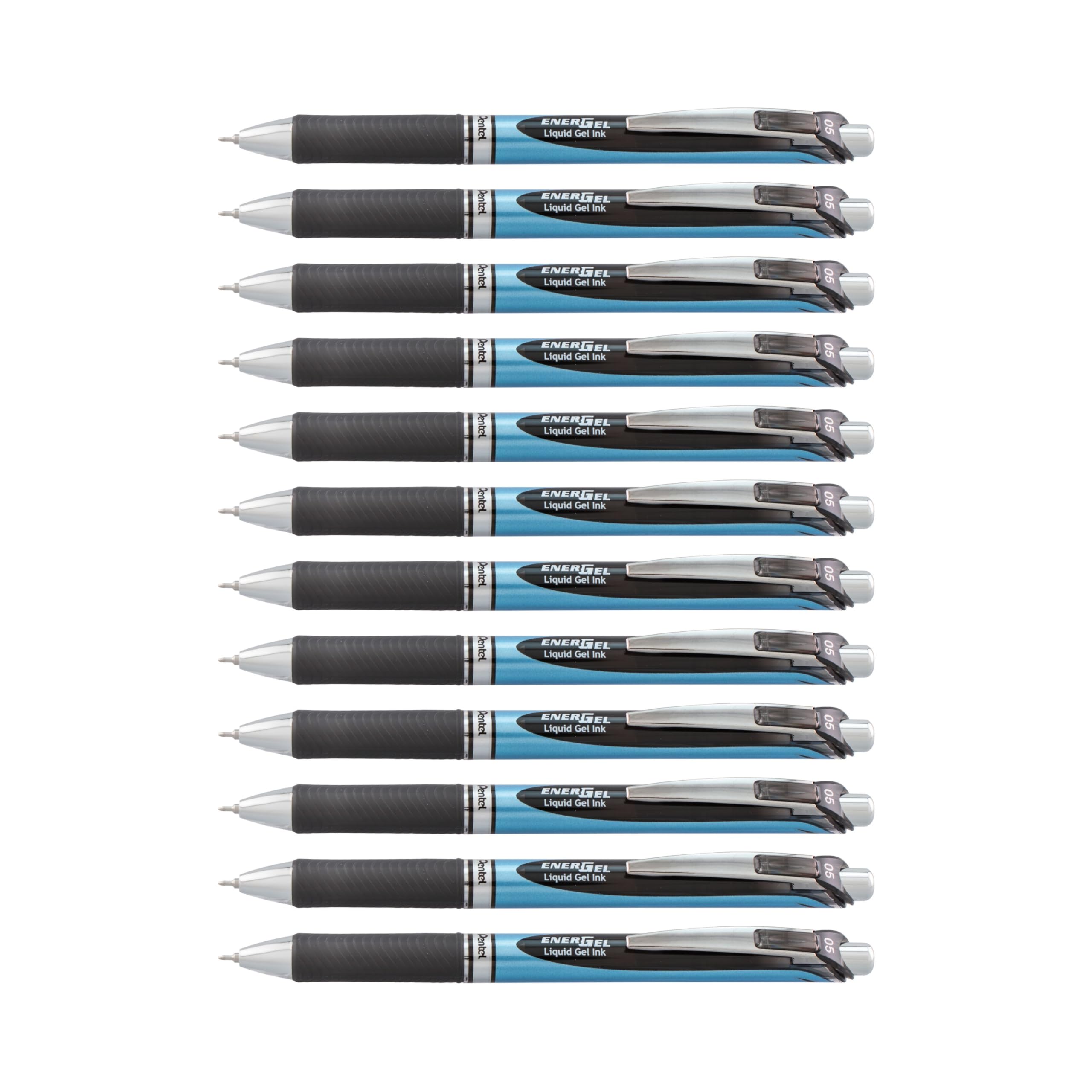 Pentel® EnerGel™ Deluxe RTX Retractable Liquid Gel Pens, Fine Point, 0.5 mm, 54% Recycled, Blue Barrel, Black Ink, Pack Of 12 Pens