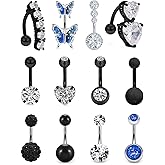 Vsnnsns 14G Belly Button Ring Piercing Jewelry 316L Stainless Surgical Steel Heart CZ Opal Butterfly Navel Rings Reverse Belly Button Ring Navel Piercing Jewelry for Women Men Hypoallergenic
