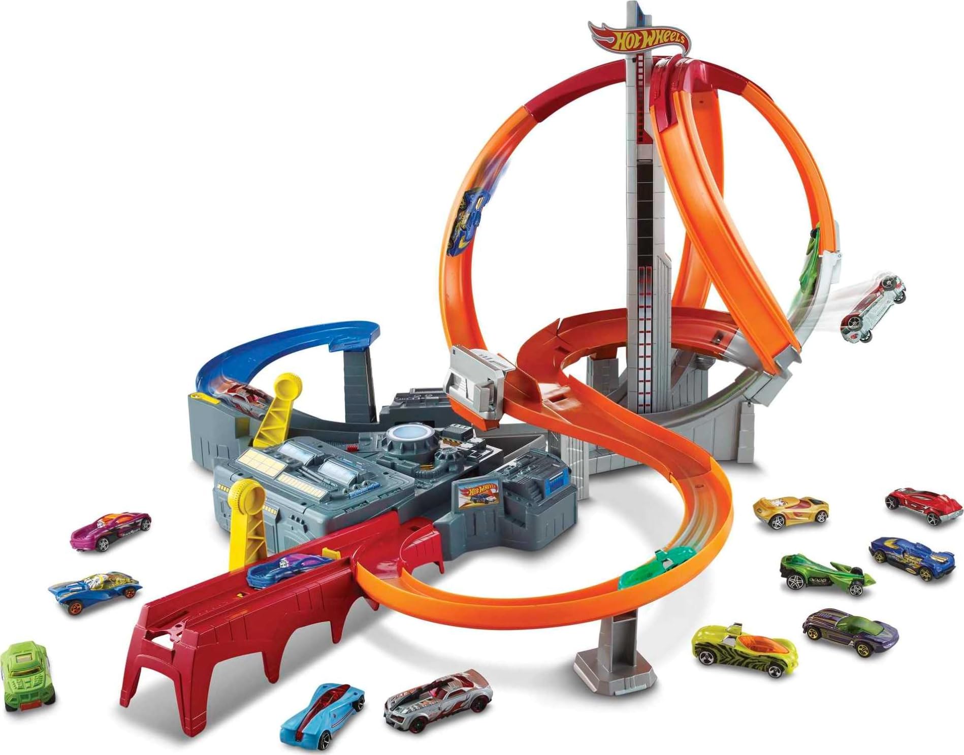 Photo 1 of Hot Wheels Track Set Spin Storm, 3 Intersections for Crashing & Motorized Booster, 1:64 Scale Toy Car (Amazon Exclusive)