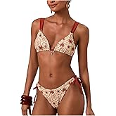 WDIRARA Women's Graphic Boho Bikini Sets Triangle String Swimsuit Tie Side 2 Piece Bathing Suit