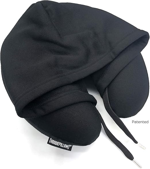 HoodiePillow Brand Memory Foam Hooded Travel Pillow - Black