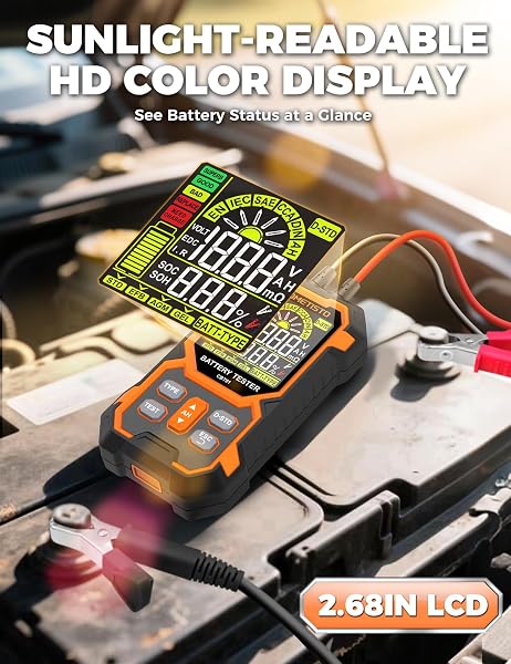 POROMETISTO CAR BATTERY TESTER, 12V/24V AUTOMOTIVE BATTERY DIAGNOSTIC TOOL, 50-2000 CCA LOAD CAPACITY, DIGITAL BATTERY ANALYZER & VOLTAGE METER FOR CAR TRUCK MOTOR SUV BOAR ATV RV