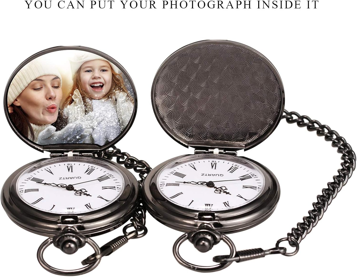TREEWETO Pocket Watch with Engraving Chain Women's Black Gift for Birthday Mother's Day Mother - Image 5