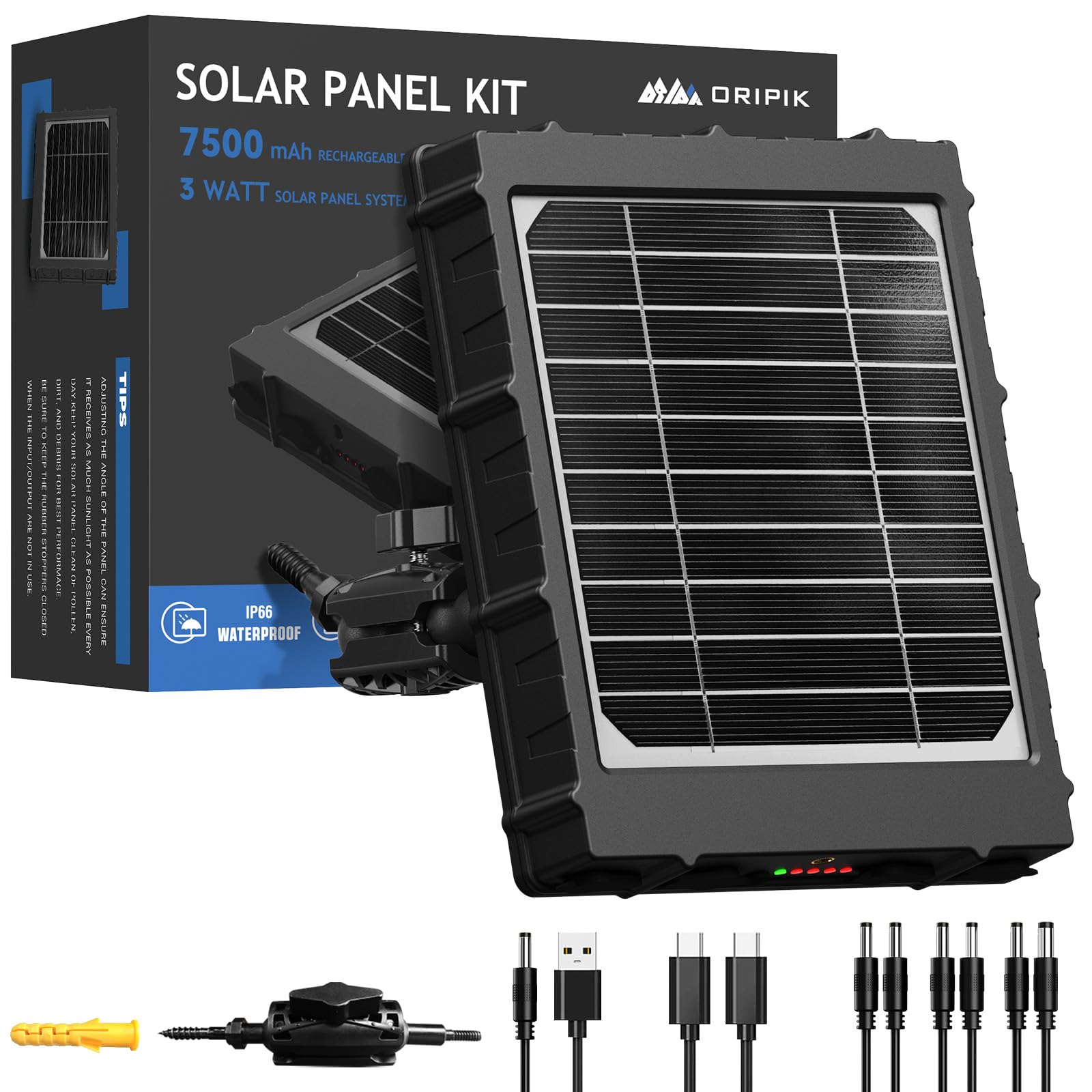 Photo 1 of Solar Panel for Trail Camera: 6V/9V/12V Game Camera Solar Panel with USB-C, Build-in 7500mAh Rechargeable Lithium Battery Charger, IP66 Water-Resistant