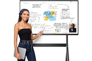 QIXZOCV 64" Smart Whiteboard for Classroom Office, All-in-One 4K Digital Board, 20 Point Touchscreen, Screen Mirroring, Bluetooth/WiFi/HDMI, Camera & Mic, Android 13, 8+128G (Wall Mount Included)