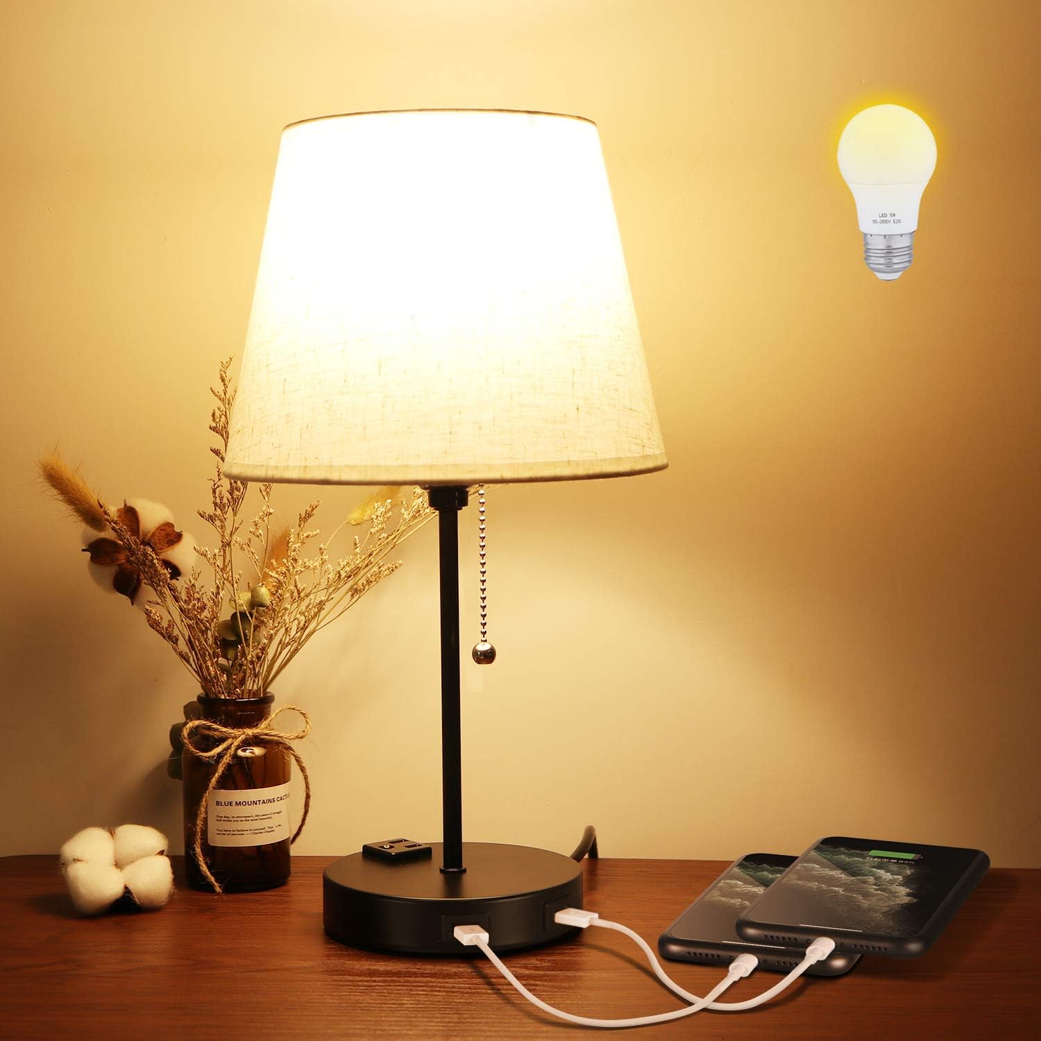 Amazon.com: SHINEISLAND USB Bedside Table Lamp,Nightstand Lamp with 2