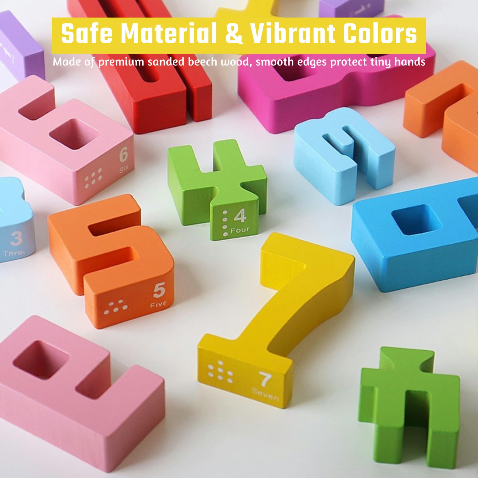 20PCS Wooden Number Building Blocks 1-10 - Montessori Math Stacking Number Blocks Toys with Counting Games, Bright Digital Building Blocks Friends of 10, STEM Learning Toys for Kids Ages 3-8