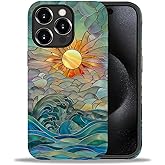DAIZAG Compatible with iPhone 15 Pro Max Case,Sun Rays Ocean Waves Stained Glass Full Pattern Plastic Soft TPU Anti-Drop,Double Protection Corner Case for iPhone 15 Pro Max