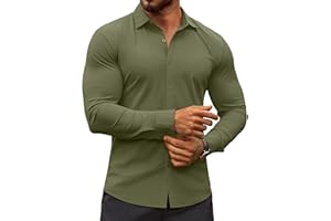 COOFANDY Men's Muscle Fit Dress Shirts Stretch Wrinkle-Free Long Sleeve Casual Button Down Shirts