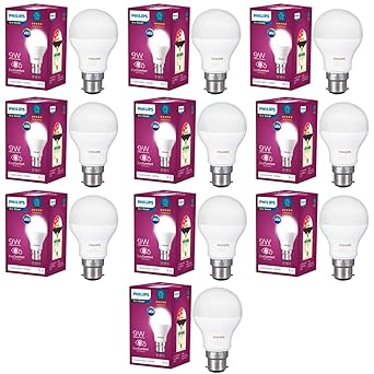 Philips Base B22 9-Watt LED Bulb (Pack of 10, Cool Day Light)