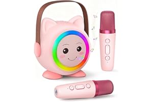 AADMD Mini Karaoke Machine Toy for Kids, Portable Karaoke Machine with 2 Wireless Microphone for 4,5,6,7,8,9,10,11,12+ Years Old Christmas Birthday Gifts Girls Boys (Pink)