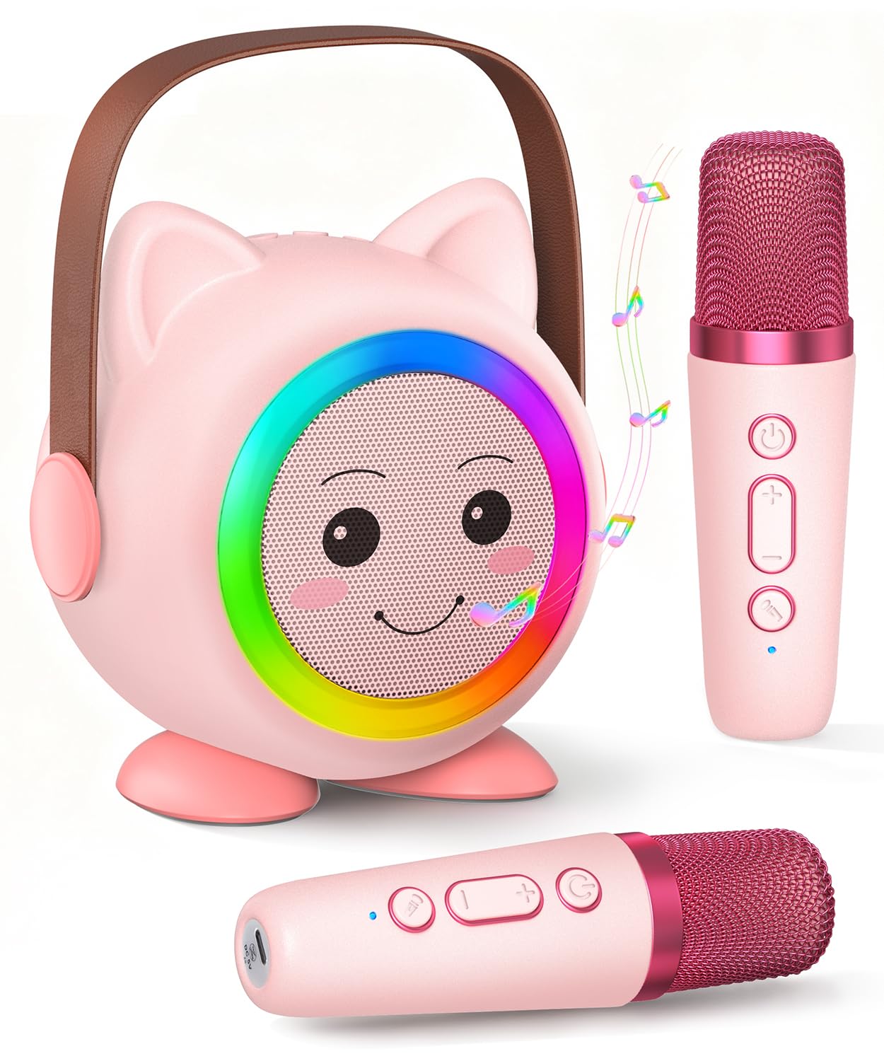 Mini Karaoke Machine Toy for Kids, Portable Karaoke Machine with 2 Wireless Microphone for 4,5,6,7,8,9,10,11,12+ Years Old Christmas Birthday Gifts Girls Boys (Pink)
