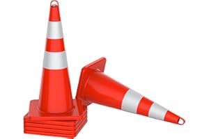 NEWPEAS 6 Pack Traffic Cones 28 Inch Safety Cones with Reflective Collar, Orange Cones with Weighted Base and Hand-Held Ring Used for Traffic Control, Parking Lot, Driving Training.
