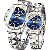 FANMIS Valentines Couple Pair Quartz Watches Luminous Calendar Waterproof Business Dress Luxury His and Hers Wristwatch Stainless Steel Couple Wedding Romantic Watch