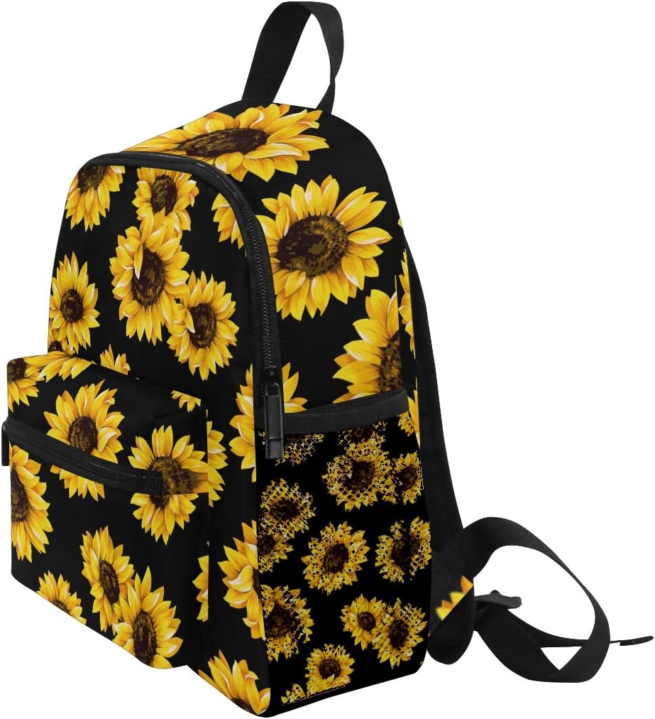 Mini Black Sunflower Backpack for Girls Floral Flower Kids Preschool Backpacks Purse Kindergarten Book Bags for Teen Women - Image 5