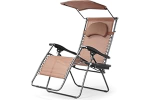 Happygrill Zero Gravity Lounge Chair Folding Patio Recliner for Outdoor Beach Patio Poolside, Coffee