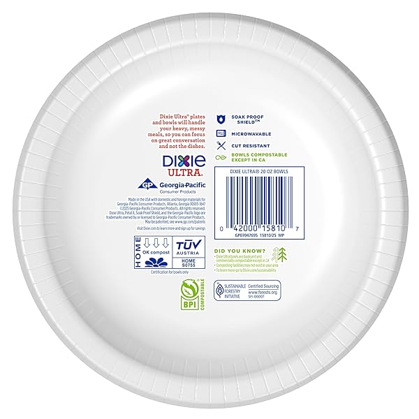 DIXIE ULTRA, LARGE PAPER BOWLS, 20 OZ, 56 COUNT, MICROWAVE SAFE, COMPOSTABLE, DISPOSABLE BOWLS GREAT FOR BREAKFAST, LUNCH, AND DINNER MEALS