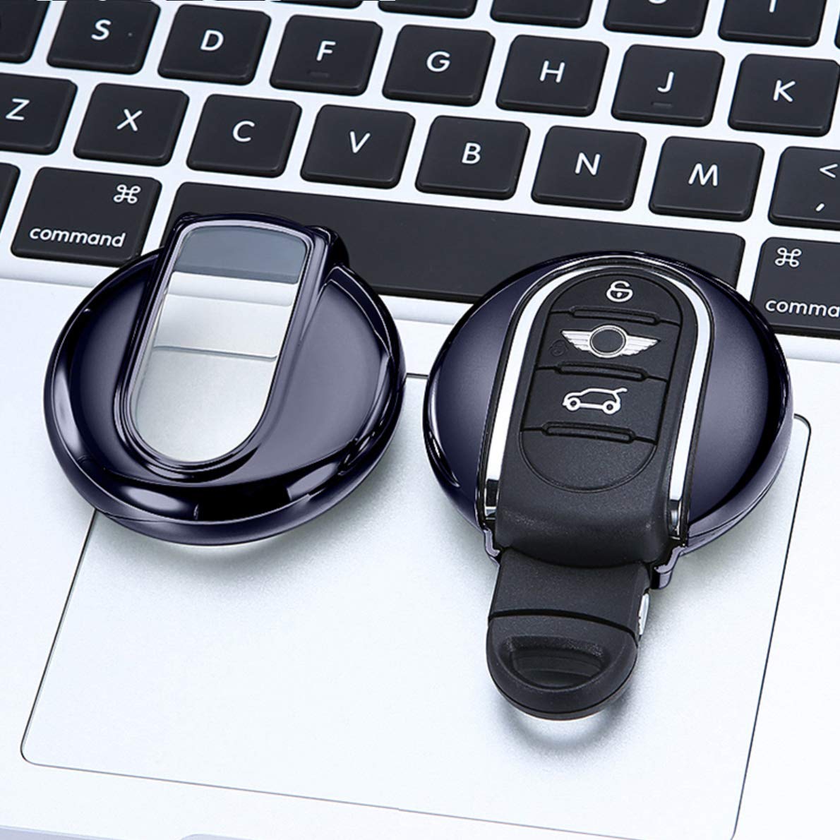 ontto Keycase Premium Soft TPU Full Protection Smart Key Fob Shell Case Key Rings Keychains for Mini Cooper ONE S JCW F54 F55 F56 F57 F60 Black