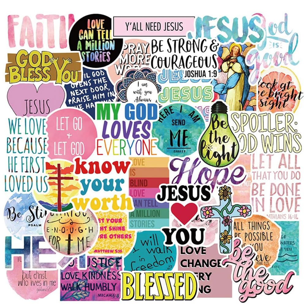 100 Pcs God Jesus Cristianos Cross Faith Bible Verse Stickers, Waterproof Vinyl for Water Bottles, Laptop Scrapbooking