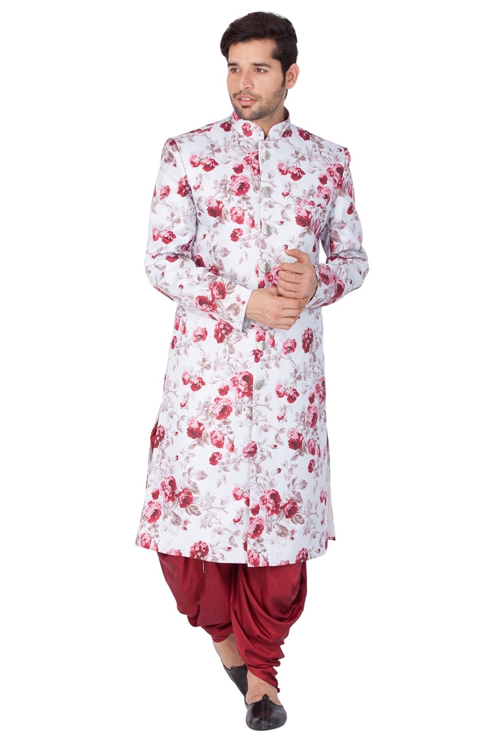 vastramay men cotton blend sherwani set (lavender grey_vasmsw014ncdma)