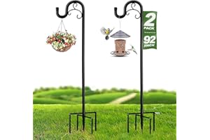 MELOHO Shepherds Hook for Bird Feeders for Outside, 92 Inch Adjustable Shepards Hooks for Outdoor (2pcs), Heavy Duty Humming Bird Stand Feeder Pole, Metal Garden Hooks Hanger for Outdoor Décor