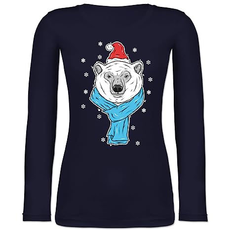 Weihnachten & Silvester - Eisbär mit Mütze und Schal - Langarmshirt Damen