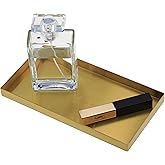 Freelove Sanding Gold Metal Vanity Tray Lettering, Perfume Organizer Jewelry Holder Makeup Dish Catchall Candle Plate Decorative for Dresser Counter Bathroom Desk Home Preppy Room Decor, 4''X8''