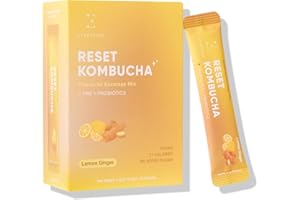 E EVERYDAZE Everydaze Reset Kombucha Tea Powdered Beverage Mix | 10 Sticks | Prebiotics + Probiotics | Vegan | No Added Sugar, Gluten Free, Sparkling Powder Drink Pack (Lemon Ginger)