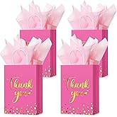 Tinlade 30 Pcs Thank You Gift Bags with Tissue Paper Gold Thank You Wedding Bags with Handle for Graduation Business Shopping Wedding Shower Party Favors(Rose Red)